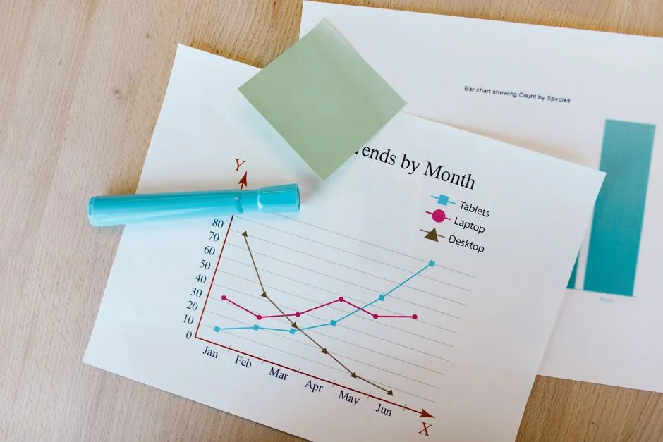Un team al lavoro sull’analisi finanziaria con grafici, dati e dispositivi digitali in un contesto d’ufficio.